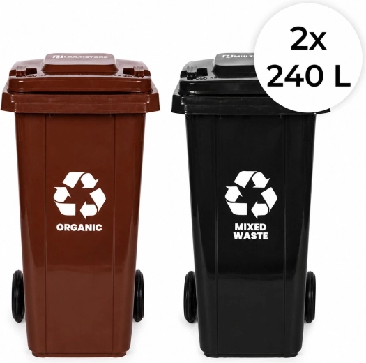 Set de 2 pubele pentru deșeuri 2×240 l (neagră + maro) cu roți din cauciuc