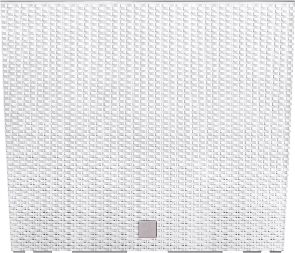 Jardinieră înaltă din plastic cu aspect de ratan și insert, albă 58 × 18 × 49,8 cm