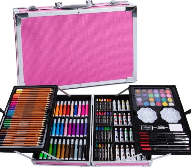 Set de rechizite artistice în valiză, 145 piese – Roz