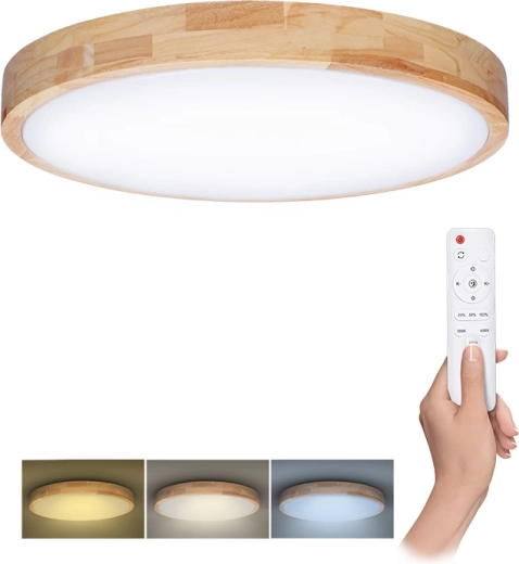 Plafonieră și lampă de perete LED Solight cu telecomandă Solid Oak 60 W, 51 cm, dimabilă, CCT 3000–6500 K