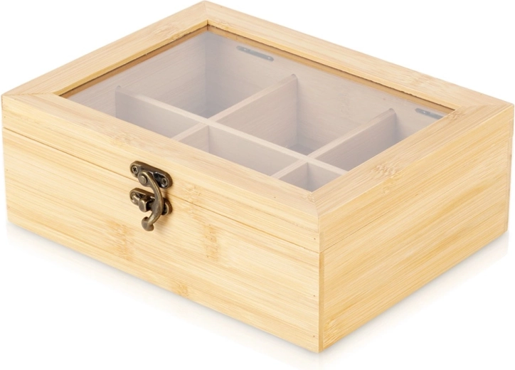 Organizator din bambus pentru ceai, cu 6 compartimente