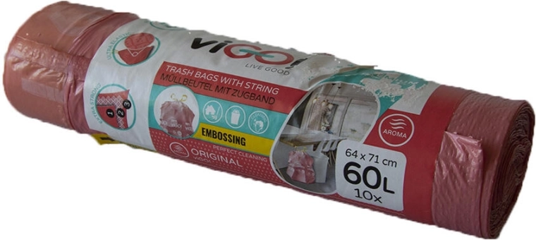 Saci de gunoi cu șnur, parfum de zmeură, 60 l, 64 × 71 cm (10 buc) 4 Seasons