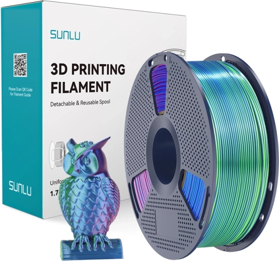 Filament Sunlu PLA+ Silk tricolor pentru imprimare 3D albastru–verde–mov