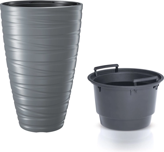 Ghiveci înalt cu inserție MAZE 37,5 cm – piatră gri