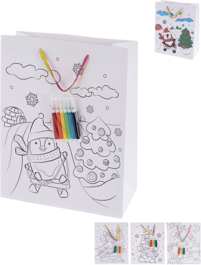 Pungă cadou din hârtie de colorat cu markere 26 × 10 × 32 cm, 4 variante
