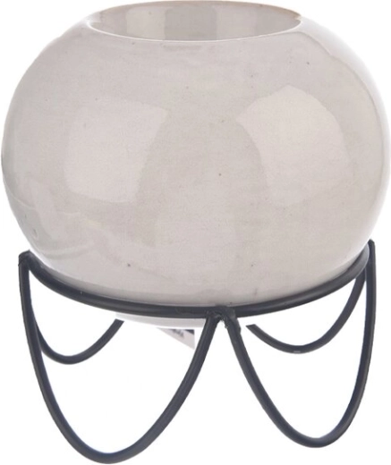 Sfeșnic gri din ceramică și metal 8 × 8 × 9 cm