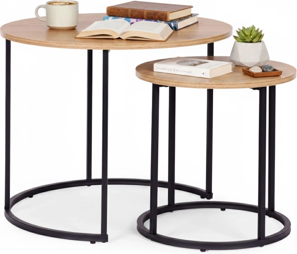 Set de două măsuțe de cafea rotunde din stejar deschis în stil loft ModernHome