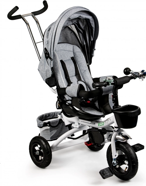 Tricicletă pentru copii Ecotoys cu scaun rotativ 360° și copertină, gri