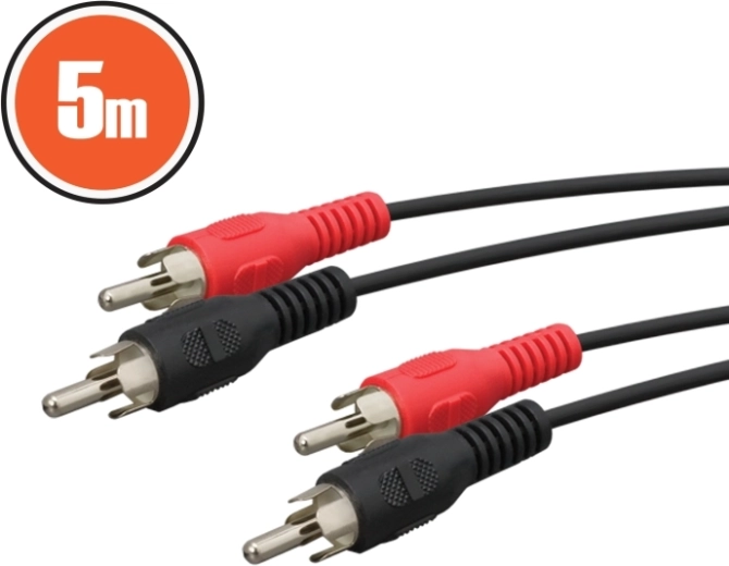 Cablu audio RCA de 5 m, roșu și negru