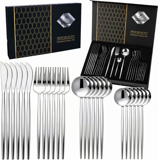 Set de tacâmuri 24 de piese pentru 6 persoane în cutie cadou, finisaj lustruit