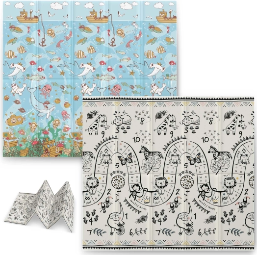 Covoraș educațional pliabil din spumă 200 × 180 × 1 cm NUKIDO ocean–safari