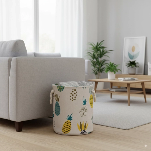 Coș textil pentru rufe și jucării cu ananași 30 × 35 cm