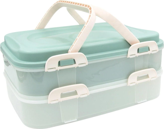 Cutie alimentară cu două etaje, cu mânere, 40 × 30 × 18 cm, mentă