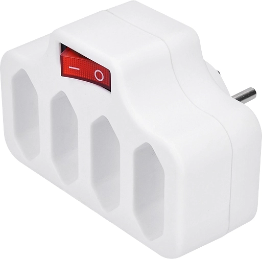 Distribuitor Solight pentru priză cu 4 ieșiri, întrerupător și protecții pentru copii, alb - 1 bucată