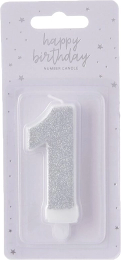 Lumânare pentru tort cifra 1 argintie 7 cm