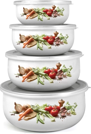 Set de boluri emailate cu capace BELLY Legume, 8 piese