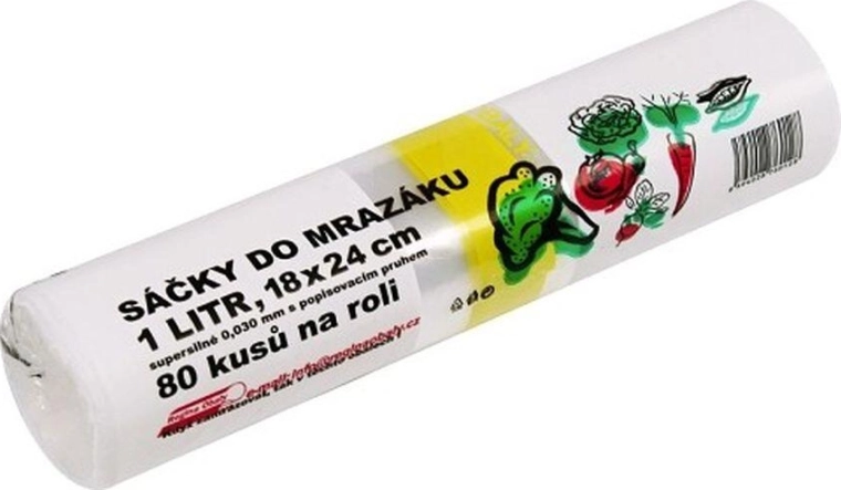 Pungi pentru congelator cu bandă pentru etichetare 1 l, extra rezistente (80 buc.)