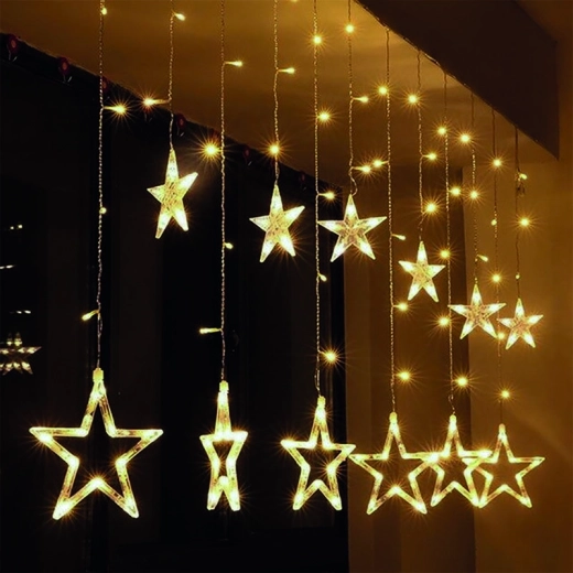 Solight perdea LED de Crăciun cu stele 1,8 m, 77 LED-uri, lumină albă caldă, IP20, baterii/USB