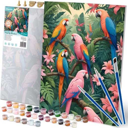 Pictură după numere 40 × 50 cm Massido – papagali