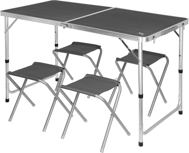 Set masă de camping pliantă și 4 scăunele NILS Camp, gri închis
