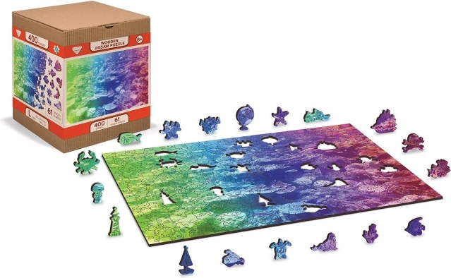 Puzzle din lemn, reversibile, Recif de corali 2‑în‑1, 100 piese