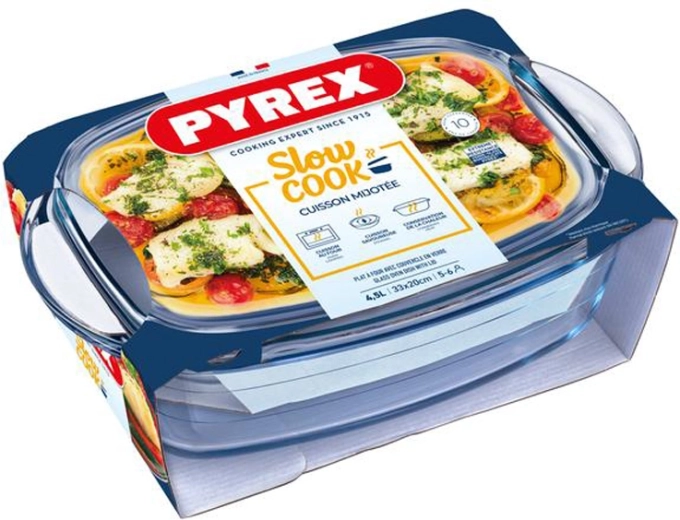 Tavă de copt din sticlă cu capac PYREX 4,5 l