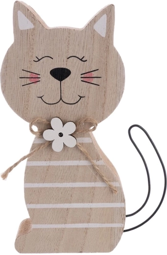 Decorațiune din lemn Pisică bej 15 cm