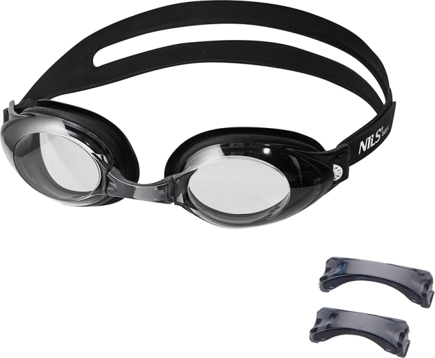 Ochelari de înot NILS Aqua negri cu tehnologie Anti‑Fog și protecție UV