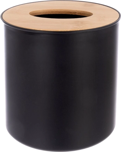 Coș cosmetic de gunoi negru din plastic cu element din bambus