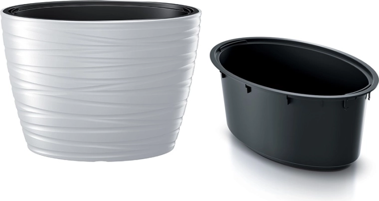 ghiveci oval cu inserție Maze 58,5 cm alb