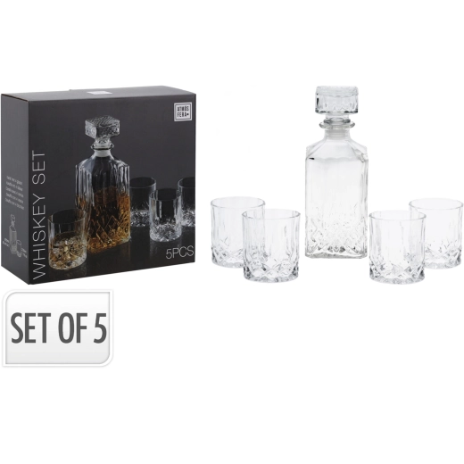 Carafă din sticlă pentru whisky 900 ml cu 4 pahare de 230 ml, set 5 piese