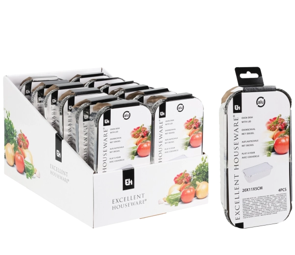 Set de 4 tăvi din aluminiu cu capace