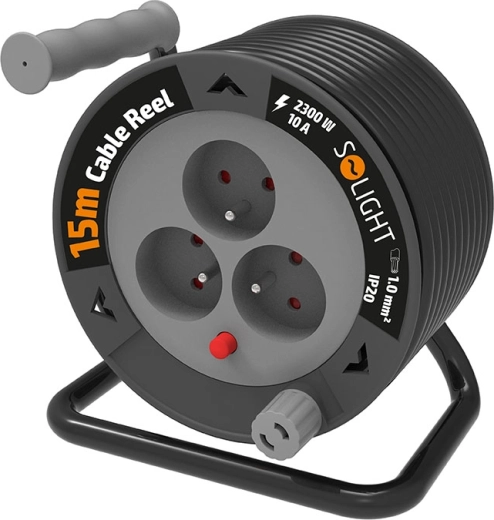 Solight prelungitor pe tambur de 15 m cu 3 prize