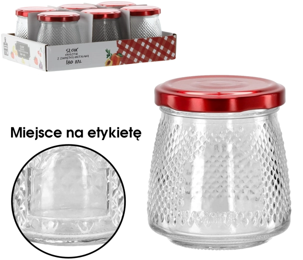 Borcan de sticlă 180 ml cu capac metalic roșu