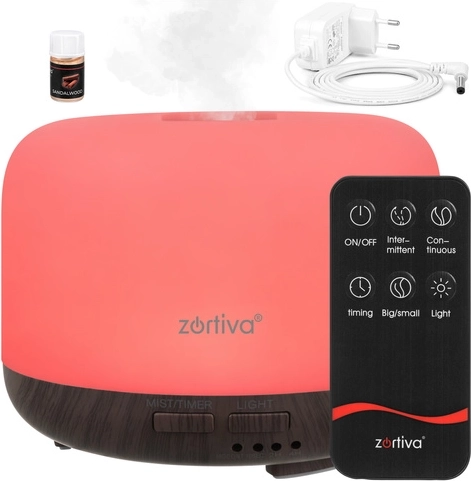 Zortiva difuzor de aromă cu ultrasunete și umidificator de aer cu iluminare LED și telecomandă - 1 bucată