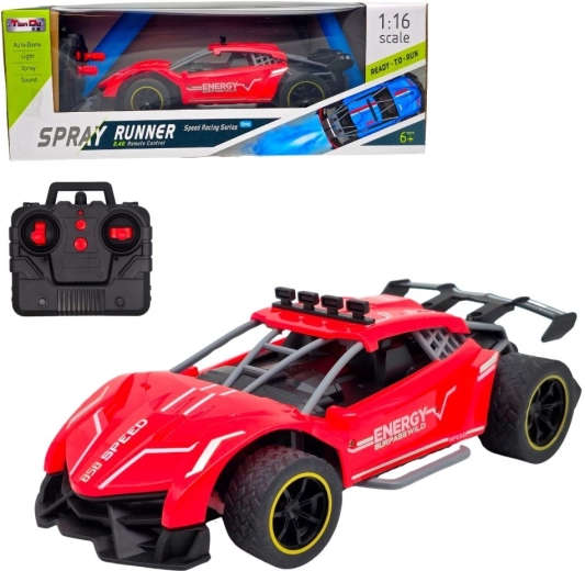Mașină sport RC de curse roșie cu efect de fum