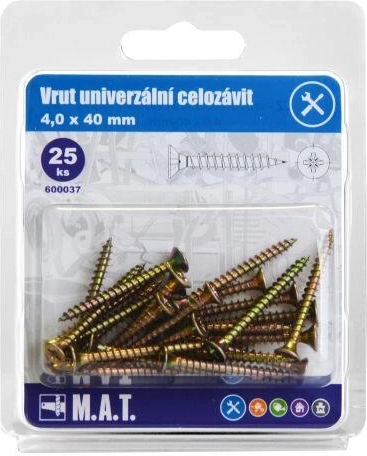 Șuruburi universale filet complet 4 × 40 mm, zincate, 25 buc.