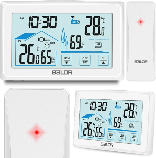 Stație meteo digitală cu senzor wireless, albă