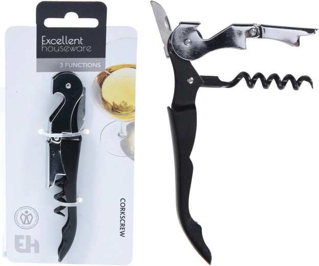 Tirbușon de ospătar 3‑în‑1 metalic negru