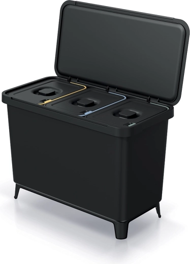 coș de sortare a deșeurilor SYSTEMA 3×10 l din plastic reciclat, montat pe perete