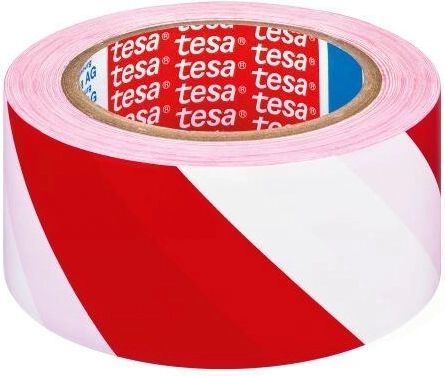 Bandă adezivă de avertizare 50 mm × 33 m roșu‑alb TESA