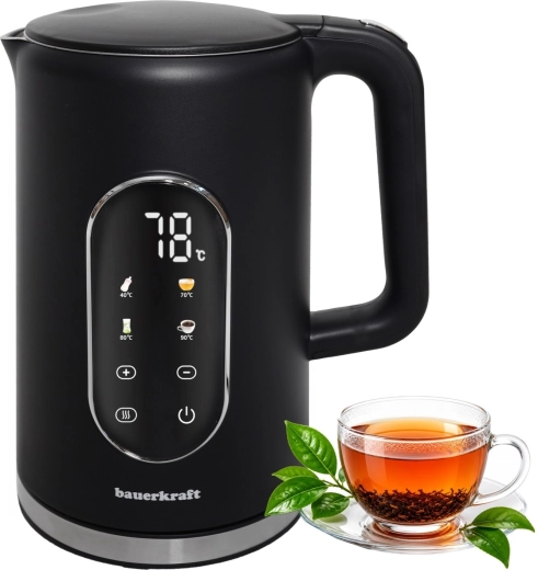 Bauerkraft fierbător electric fără fir 1,7 l negru cu reglare a temperaturii