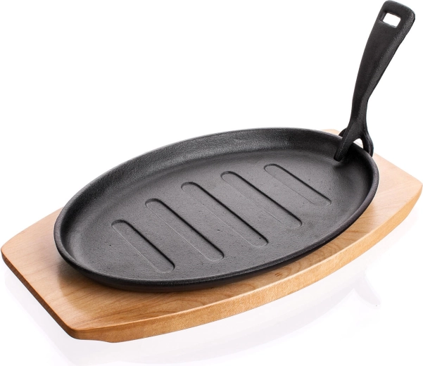 Tigaie din fontă 27 × 17,5 cm cu tocător din lemn Grada