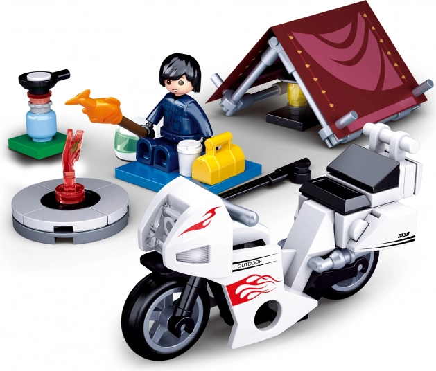 Sluban Town motociclist în camping set de construcție
