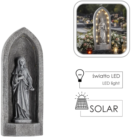 Figurină a Fecioarei Maria într-o capelă cu iluminare LED