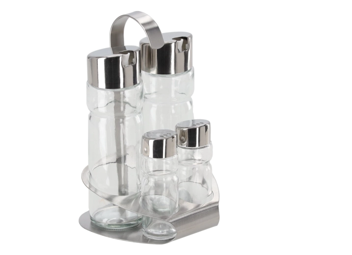 Set de condimente din 4 piese din oțel inoxidabil și sticlă