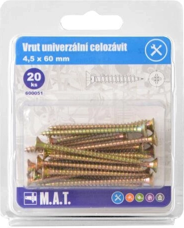 Șurub universal filet total 4,5 × 60 mm, zincat, 20 buc.