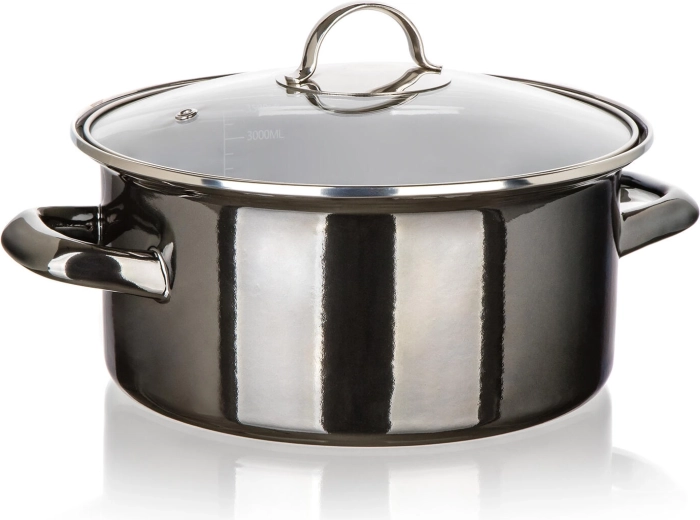 Oală emailată cu capac de sticlă 22 cm, 3,7 l Metallic Black