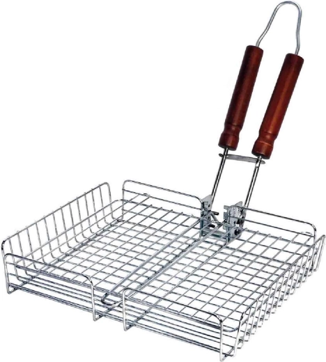 Coș de grătar BBQ cu mâner din lemn 32 × 26 cm