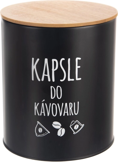 Cutie pentru capsule Black cu capac din bambus 16 cm